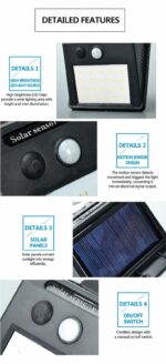 Solar Powered 3-Sided Wall Light, 50 LED, Motion Activated Waterproof Lamp, Great For Villa Courtyard, Holiday Decor Gift - Image 6