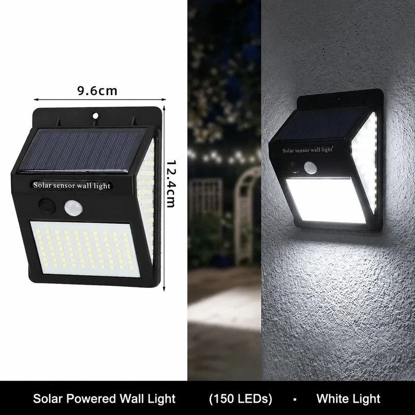 V1221-XM-LB2675-GM104-00 Solar Three-Sided Wall Light, 150 LED, Motion Sensing Weatherproof Lamp, Ideal For Outdoor Yard & Terrace, Premium Home Gift - Image 1