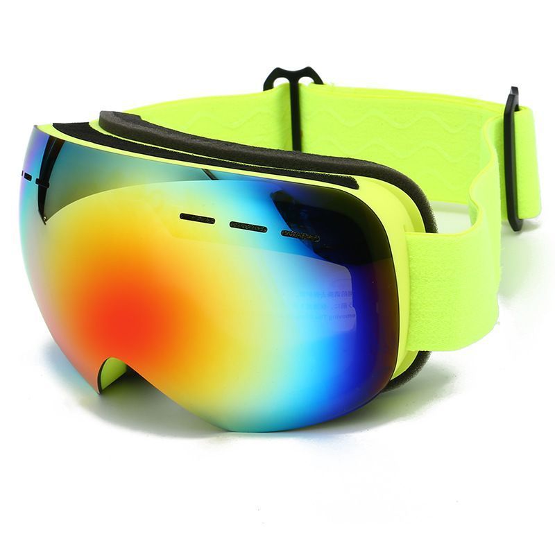 V1221-XM-LB2688-GM106-00 Anti-Fog Spherical Snowboard Goggles, UV Protection Ski Eyewear, Wind Resistant Outdoor Snow Sports Glasses For Adult, Fluorescent Green Strap, Nice Holiday Outdoor Gift - Image 1