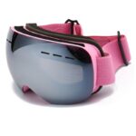 Spherical Ski Goggles, Anti-Fog UV Protective Snowboard Eyewear, Windproof Outdoor Snow Glasses For Men & Women, Pink Strap Grey Lens, Lovely Winter Travel Gift