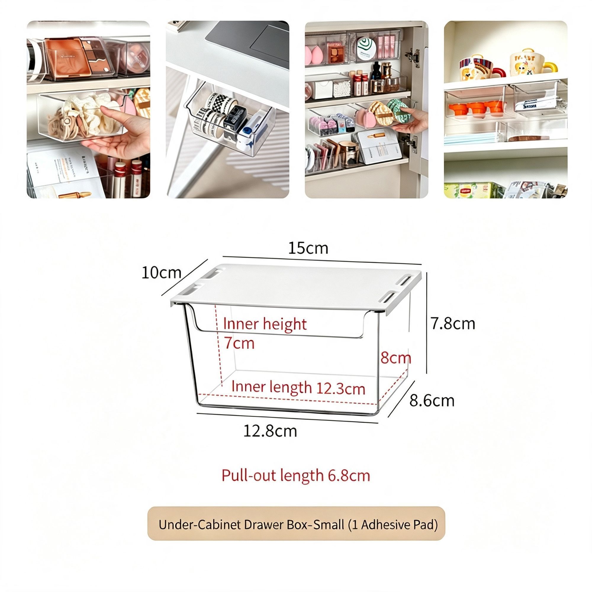 V1221-XM-LB3197-GM131-00 Under Cabinet Hanging Drawer Box, Small Size Clear Acrylic Cosmetic Organiser - Image 1