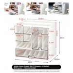 White Frame Drawer Organiser, 3 Drawers With Slant Grid, Multi Compartment Storage