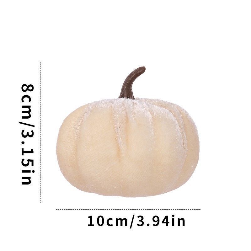 V1221-XM-LB3853-ZS90-00 Ins Flocked Pumpkin Figurine, Halloween & Christmas Party Desktop Ornament, Ideal Indoor Festive Decoration, Cream White 10cm - Image 1