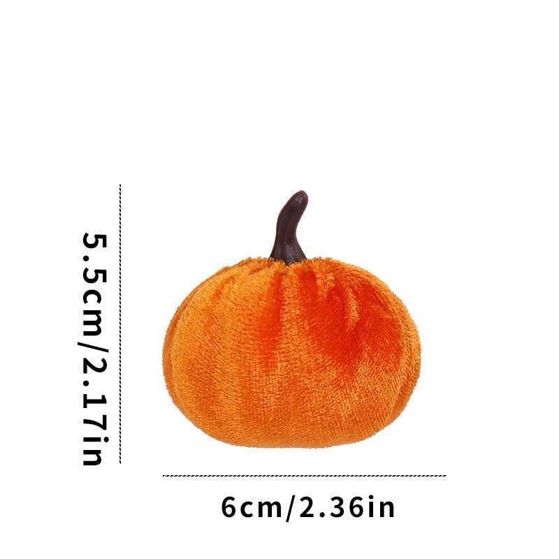 V1221-XM-LB3854-ZS90-00 Flocked Fabric Faux Pumpkin Ornament, Halloween Christmas Harvest Festival Decor, Boost Warm Holiday Atmosphere, Orange 6cm - Image 1