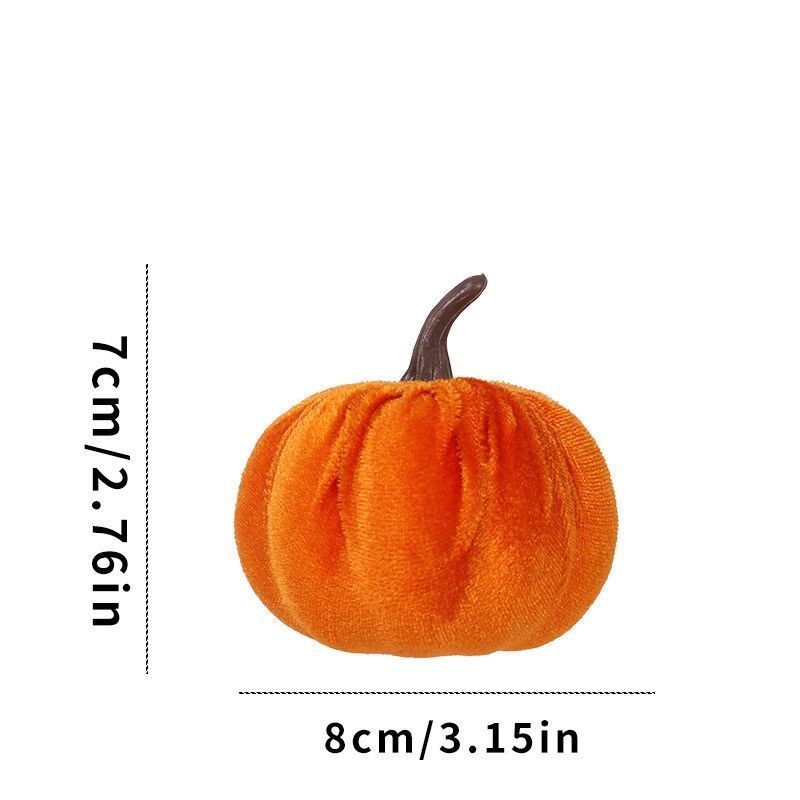 V1221-XM-LB3855-ZS90-00 Soft Flocked Artificial Pumpkin, Ins Halloween & Christmas Tabletop Ornament, Shop Window Scene Arrangement Prop, Orange 8cm - Image 1