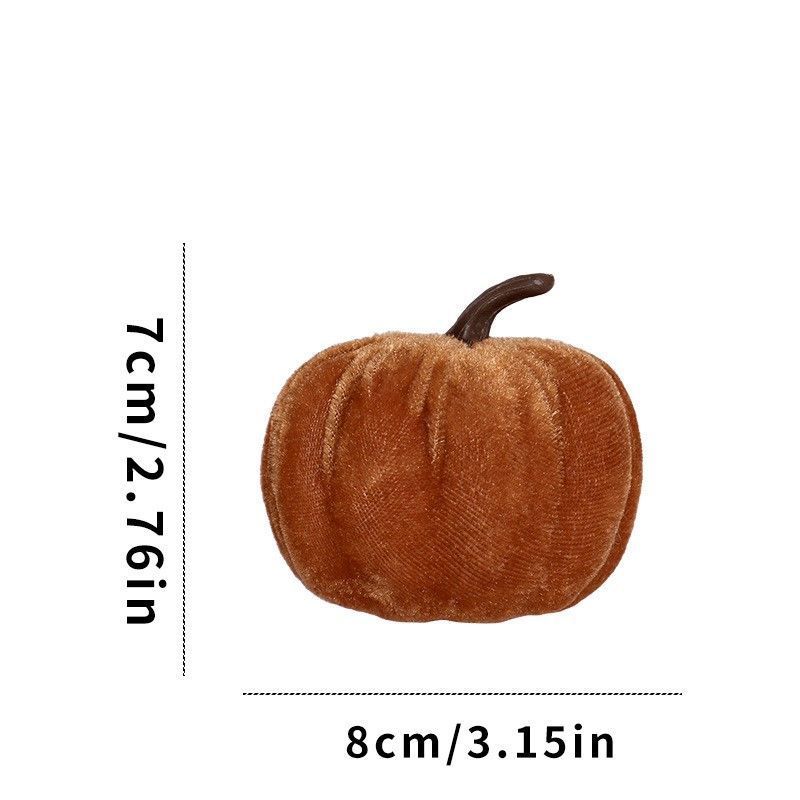 V1221-XM-LB3858-ZS90-00 Flocked Faux Pumpkin Ornament, Halloween & Christmas Holiday Scene Prop, Warm Farmhouse Style Home Decor, Brown 8cm - Image 1
