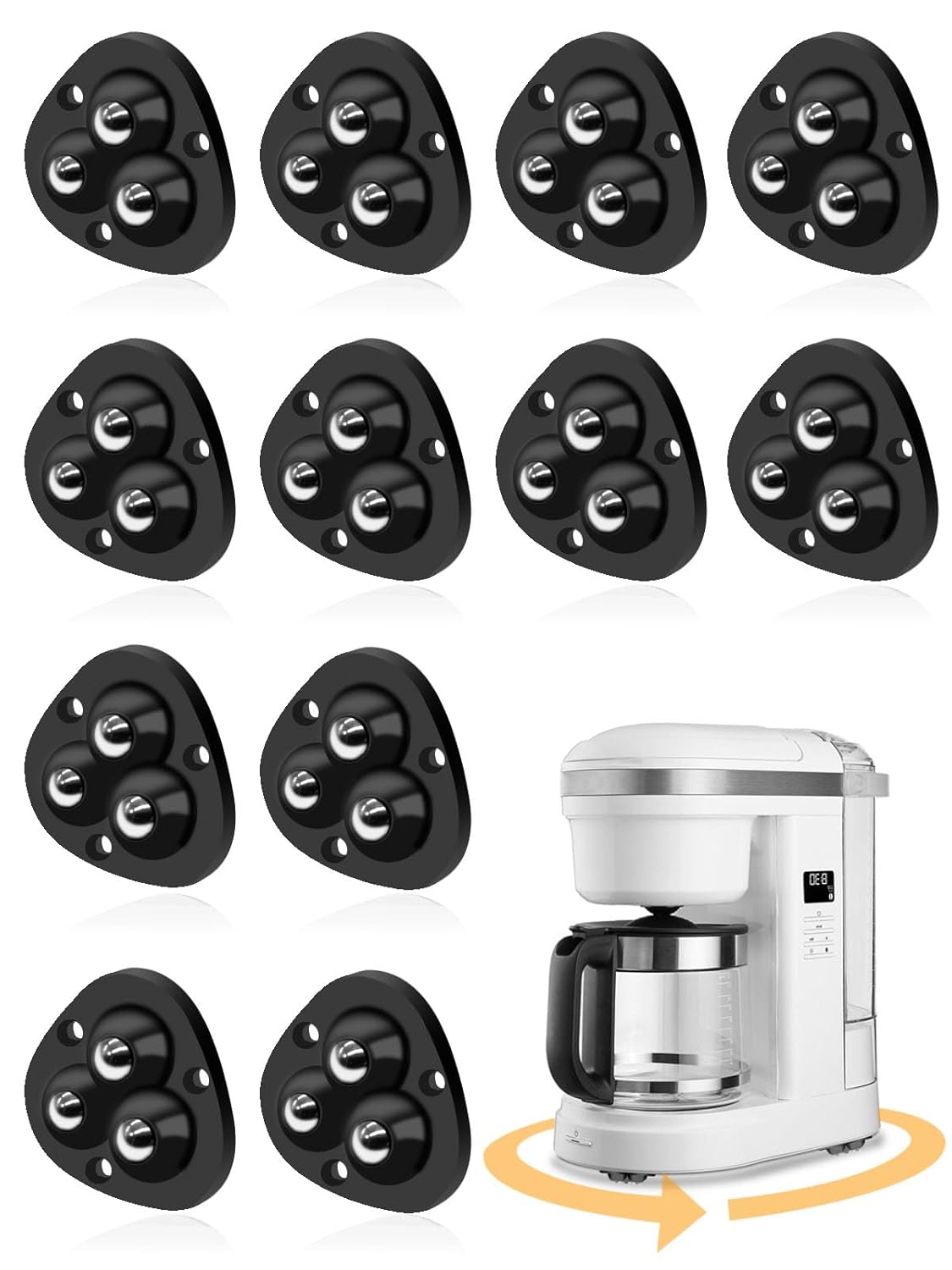 V1258-DP02-E-106-202604132225-00 Small Appliance Caster Wheels,12 Pcs Mini Appliance Rollers for Kitchen Appliances Countertop 360°Rotation Self Adhesive Swivel Wheels for Coffee Maker,Storage Bins,Trash Can(Black) - Image 1