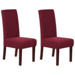 Stretch Full Cover Chair Cover 6-Pack - Waterproof Anti-Slip Elastic Seat Protector for Dining Room Hotel - Thick Warm Waffle Texture - Burgundy (6-Pack)