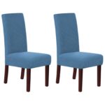 Stretch Full Cover Chair Cover 6-Pack - Waterproof Anti-Slip Elastic Seat Protector for Dining Room Hotel - Thick Warm Waffle Texture - Dusty Blue (6-Pack)