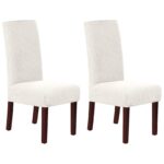 Stretch Full Cover Chair Cover 6-Pack - Waterproof Anti-Slip Elastic Seat Protector for Dining Room Hotel - Thick Warm Waffle Texture - Ivory (6-Pack)