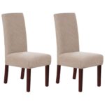 Stretch Full Cover Chair Cover 6-Pack - Waterproof Anti-Slip Elastic Seat Protector for Dining Room Hotel - Thick Warm Waffle Texture - Khaki (6-Pack)