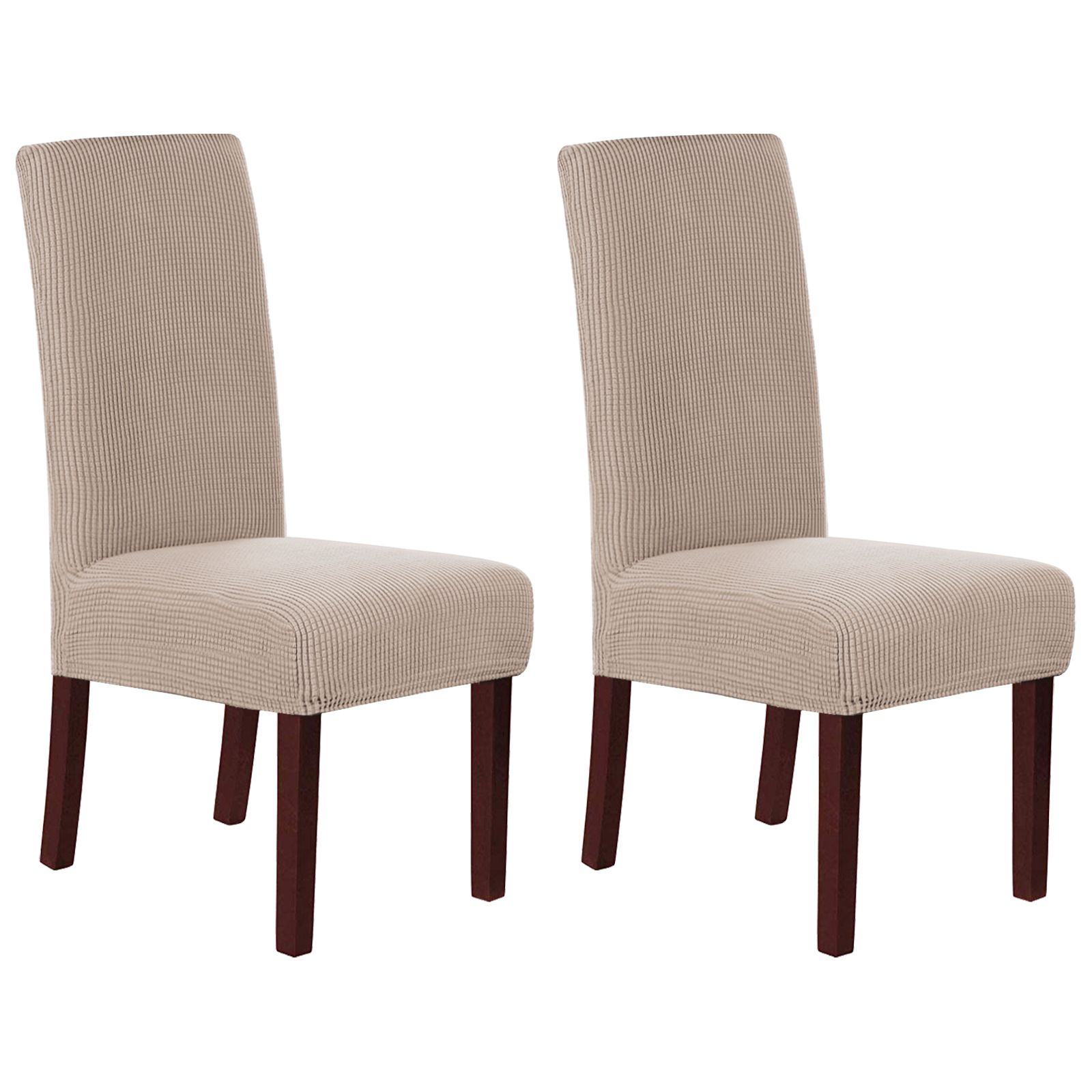 V1259-COVER-02-KHA-6PACK-00 Stretch Full Cover Chair Cover 6-Pack - Waterproof Anti-Slip Elastic Seat Protector for Dining Room Hotel - Thick Warm Waffle Texture - Khaki (6-Pack) - Image 1