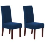 Stretch Full Cover Chair Cover 6-Pack - Waterproof Anti-Slip Elastic Seat Protector for Dining Room Hotel - Thick Warm Waffle Texture - Navy (6-Pack)