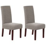 Stretch Full Cover Chair Cover 6-Pack - Waterproof Anti-Slip Elastic Seat Protector for Dining Room Hotel - Thick Warm Waffle Texture - Taupe (6-Pack)