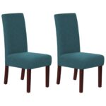 Stretch Full Cover Chair Cover 6-Pack - Waterproof Anti-Slip Elastic Seat Protector for Dining Room Hotel - Thick Warm Waffle Texture - Teal (6-Pack)