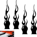 4 PCS Car Flame Stickers, Reflective Racing Style Decal, Flexible Anti-scratch Stripe Film with Back-adhesive, Universal Cuttable Trim for Body Hood Rearview Mirror Frame Helmet (Black)