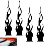 4 PCS Car Flame Stickers, Reflective Racing Style Decal, Flexible Anti-scratch Stripe Film with Back-adhesive, Universal Cuttable Trim for Body Hood Rearview Mirror Frame Helmet (Black) - Image 2
