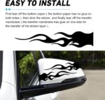 4 PCS Car Flame Stickers, Reflective Racing Style Decal, Flexible Anti-scratch Stripe Film with Back-adhesive, Universal Cuttable Trim for Body Hood Rearview Mirror Frame Helmet (Black) - Image 6