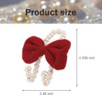 2 PCS Bow Car Headrest Hooks, Fluffy Bow & Elegant Pearl Decorative Hanger, Multifunction Hanging Purse Hook & Phone Stand, Portable Front Seat Organizer for Women Girls (Red) - Image 3