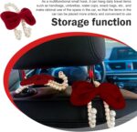 2 PCS Bow Car Headrest Hooks, Fluffy Bow & Elegant Pearl Decorative Hanger, Multifunction Hanging Purse Hook & Phone Stand, Portable Front Seat Organizer for Women Girls (Red) - Image 5