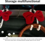 2 PCS Bow Car Headrest Hooks, Fluffy Bow & Elegant Pearl Decorative Hanger, Multifunction Hanging Purse Hook & Phone Stand, Portable Front Seat Organizer for Women Girls (Red) - Image 6