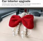 2 PCS Bow Car Headrest Hooks, Fluffy Bow & Elegant Pearl Decorative Hanger, Multifunction Hanging Purse Hook & Phone Stand, Portable Front Seat Organizer for Women Girls (Red) - Image 7