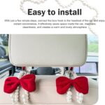 2 PCS Bow Car Headrest Hooks, Fluffy Bow & Elegant Pearl Decorative Hanger, Multifunction Hanging Purse Hook & Phone Stand, Portable Front Seat Organizer for Women Girls (Red) - Image 8