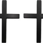 2 PCS Car Cross Badge, 3D Christ Faith Emblem with Self-adhesive, Rust-proof Scratch-covering Decoration Decal, Universal Exterior Accessory for Door Body Trunk Bumper Window (Black)
