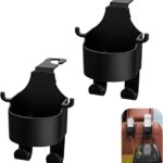 2 PCS Car Seat Back Hooks, 3-in-1 Cup Phone Holder and Storage Double Hooks for Key Umbrella Bag Hat, Strong Load Bearing Anti-Shake Layered Mount, Universal Hanging Interior for Cars (Black)