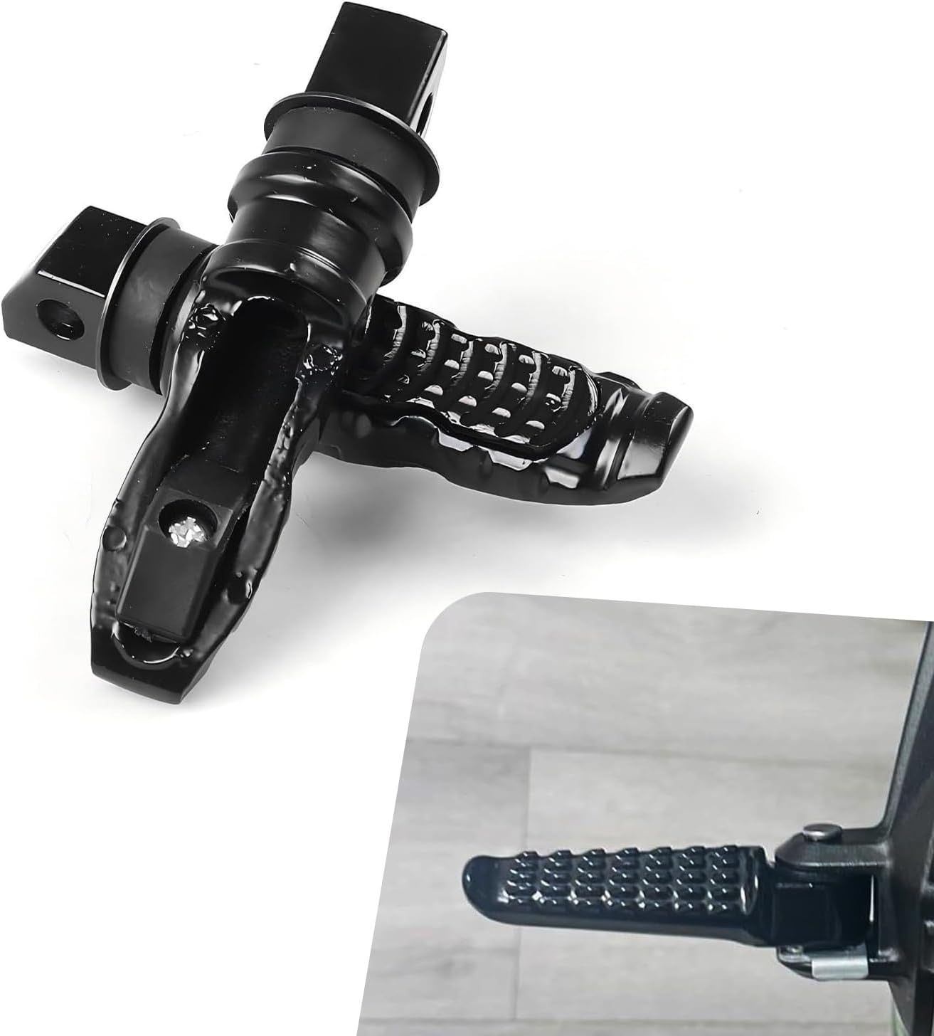 V1259-DP01-H-00239-00 2 PCS Motorcycle Footpegs, Anti-slip Support Rear Foot Pedal with Grooves Texture, Rustproof Anti-bending Passenger Foot Rest Kit, Universal Modified Accessory for Most Motorcycles (Black) - Image 1