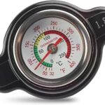 Car Radiator Cover, 1.8 Bar High-pressure Fuel Tank Cap with Thermometer, Waterproof Real-time Temperature Monitoring Tool with Sealing Ring, Compatible with Suzuki Yamaha (Black)