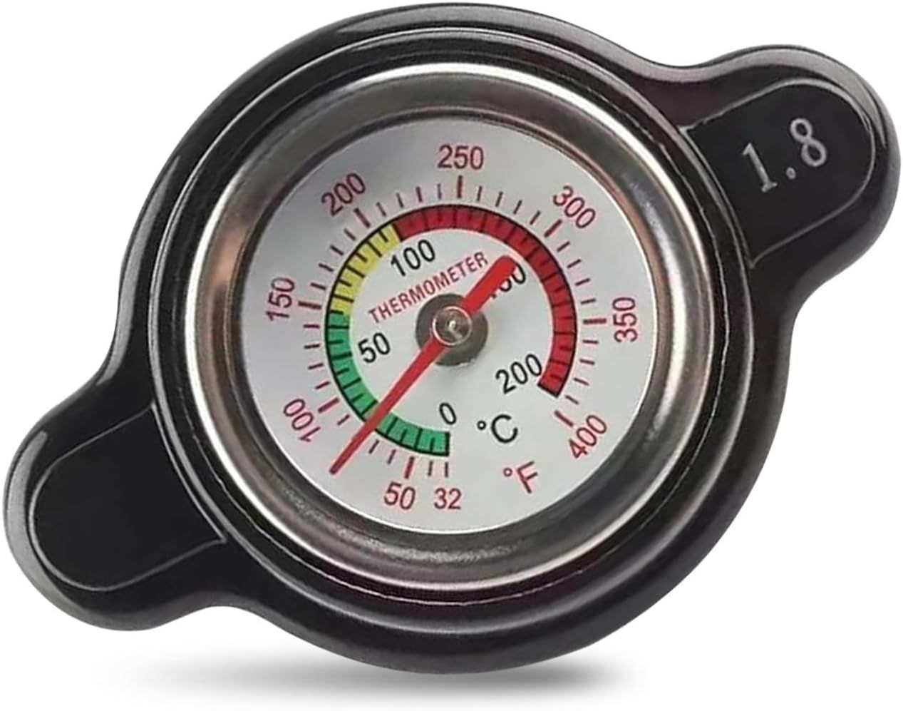 V1259-DP01-H-00245-00 Car Radiator Cover, 1.8 Bar High-pressure Fuel Tank Cap with Thermometer, Waterproof Real-time Temperature Monitoring Tool with Sealing Ring, Compatible with Suzuki Yamaha (Black) - Image 1