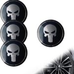 4 PCS Car Wheel Center Caps, 2.24" Cool Personalized Longtooth Skull Wheel Center Hub Cap Cover, Scratch-Resistant Anti-Rust Rim Sticker Accessory, Universal for Cars Tire Trim (Black)