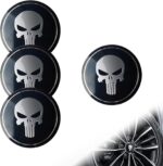 4 PCS Car Wheel Center Caps, 2.24" Cool Personalized Longtooth Skull Wheel Center Hub Cap Cover, Scratch-Resistant Anti-Rust Rim Sticker Accessory, Universal for Cars Tire Trim (Black)