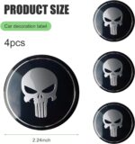 4 PCS Car Wheel Center Caps, 2.24" Cool Personalized Longtooth Skull Wheel Center Hub Cap Cover, Scratch-Resistant Anti-Rust Rim Sticker Accessory, Universal for Cars Tire Trim (Black) - Image 3