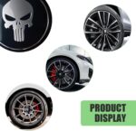 4 PCS Car Wheel Center Caps, 2.24" Cool Personalized Longtooth Skull Wheel Center Hub Cap Cover, Scratch-Resistant Anti-Rust Rim Sticker Accessory, Universal for Cars Tire Trim (Black) - Image 4