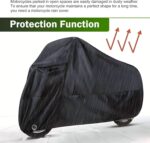 Motorcycle Cover, Waterproof Sun-proof Cloth for All Seasons, Windproof Anti-scratch Shield with Lock‑hole & Buckle Strap, Full Coverage Outdoor Cover for Motorcycle E‑bike Scooter (Black) - Image 7