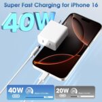 iPhone 17 Pro Max Charger Fast Charging, 40W Dual USB C Fast Charger Block with 6ft Type C Charging Cable Cord for iPhone 17/17 Pro/17 Pro Max/Air/16/16 Pro/16 Pro Max/16 Plus/15/15 Pro Max - Image 5