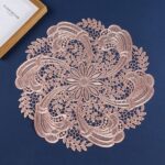 Embroidered Heat Insulation Placemat 6-Pack - Hollow Round PVC Table Mat with Lace Design - Anti-Slip Oil Proof Dining Mat for Kitchen Restaurant - Rose Gold 39cm