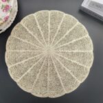Embroidered Heat Insulation Placemat 6-Pack - Hollow Round PVC Table Mat with Lace Design - Anti-Slip Oil Proof Dining Mat for Kitchen Restaurant - Gold 38cm