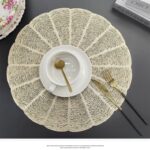 Embroidered Heat Insulation Placemat 6-Pack - Hollow Round PVC Table Mat with Lace Design - Anti-Slip Oil Proof Dining Mat for Kitchen Restaurant - Gold 38cm - Image 2