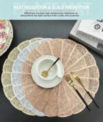 Embroidered Heat Insulation Placemat 6-Pack - Hollow Round PVC Table Mat with Lace Design - Anti-Slip Oil Proof Dining Mat for Kitchen Restaurant - Rose Gold 38cm - Image 2