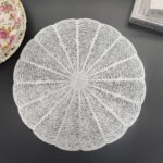 Embroidered Heat Insulation Placemat 6-Pack - Hollow Round PVC Table Mat with Lace Design - Anti-Slip Oil Proof Dining Mat for Kitchen Restaurant - Silver 38cm