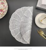 Embroidered Heat Insulation Placemat 6-Pack - Hollow Round PVC Table Mat with Lace Design - Anti-Slip Oil Proof Dining Mat for Kitchen Restaurant - Silver 38cm - Image 2