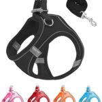 Dog Harness Leash Set Reflective Soft Mesh No Pull Pet Vest Black - M