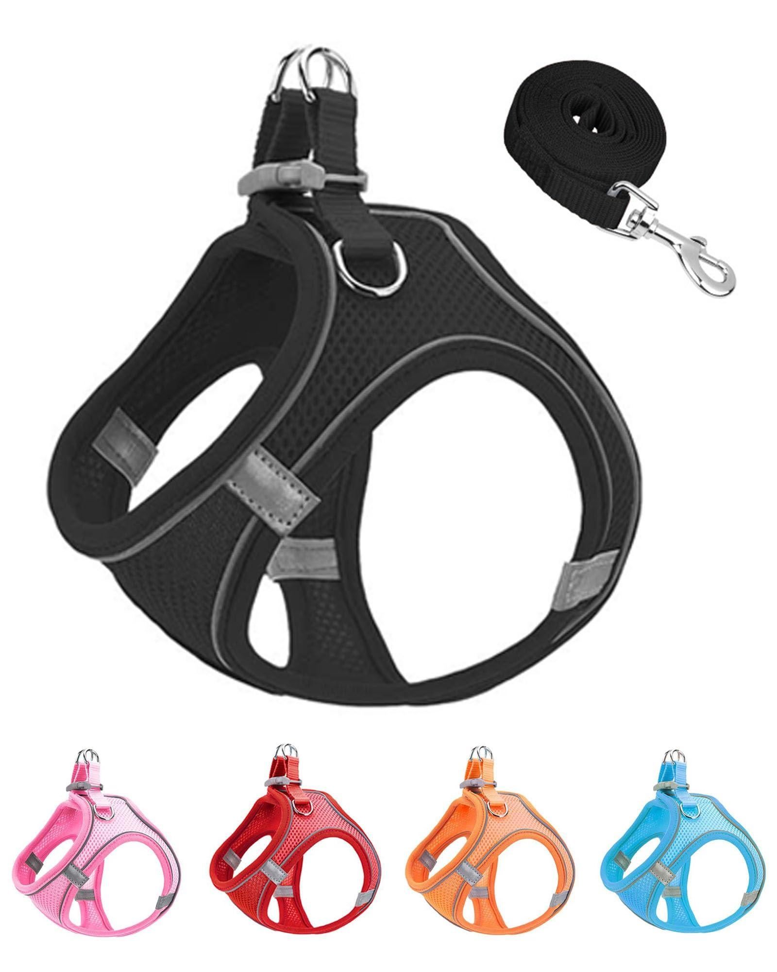 V1263-JX-7821-5-00 Dog Harness Leash Set Reflective Soft Mesh No Pull Pet Vest Black - M - Image 1