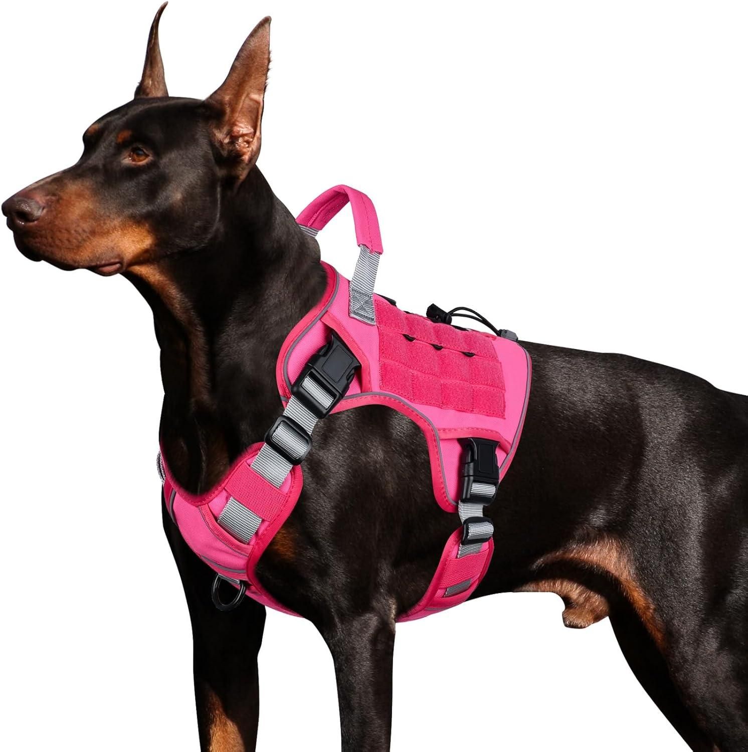 V1263-JX-7822-3-00 Dog Harness Large Dog No Pull Reflective Adjustable Pet Vest with Handle - Rose Red L - Image 1