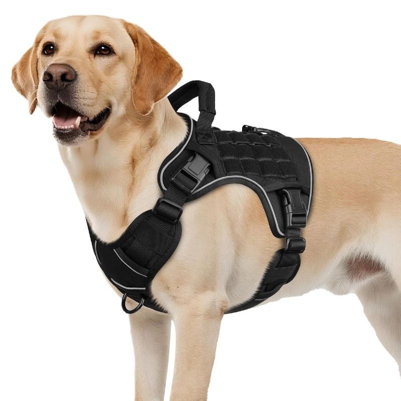 V1263-JX-7824-2-00 Dog Harness Large Dog No Pull Reflective Adjustable Pet Vest with Handle - Black M - Image 1