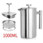 304 Stainless Steel French Press Coffee Maker, Household Hand-Brew Coffee Pot, Tea Filter Pot—1000ML