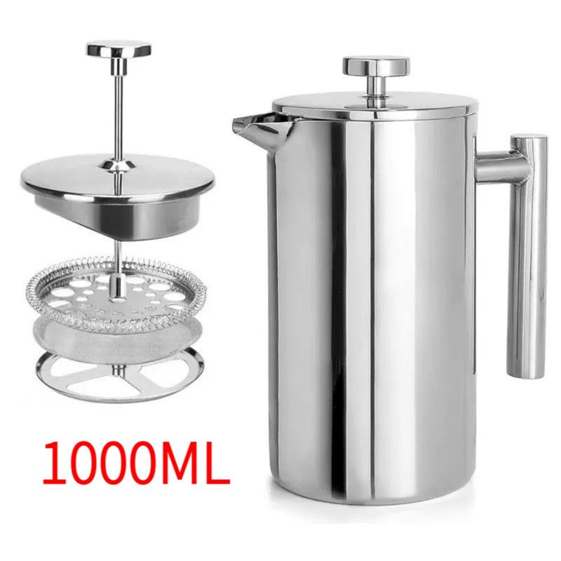 V1265-AU-492-1000ML-00 304 Stainless Steel French Press Coffee Maker, Household Hand-Brew Coffee Pot, Tea Filter Pot—1000ML - Image 1